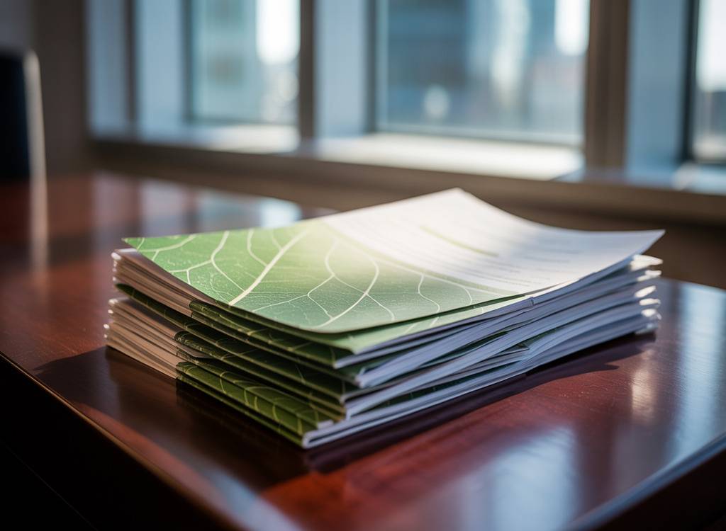 Blog - Ce reprezintă Declarația la Fondul pentru mediu? (imagine cu niste documente stilizate dupa frunzele unor plante)
